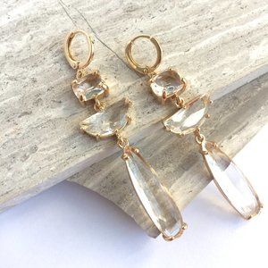 Crystal Clear glass long stone prong set Earrings ~ NWT